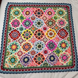 Persian style Flower granny afghan Handmade Crochet blanket 50” x 50”